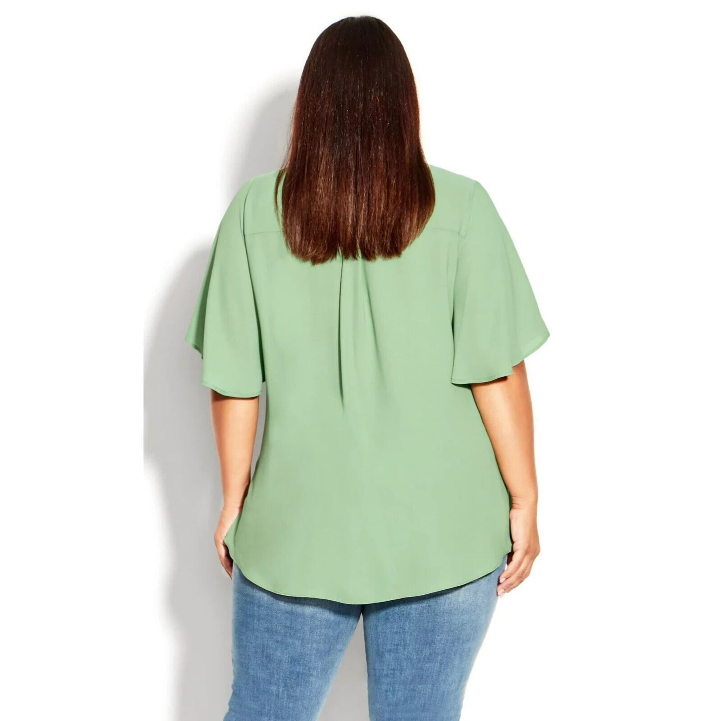 Avenue Women's Top Melina Flutter Top Blouse 1/4 Zip Sage Plus Size 20 New Tags