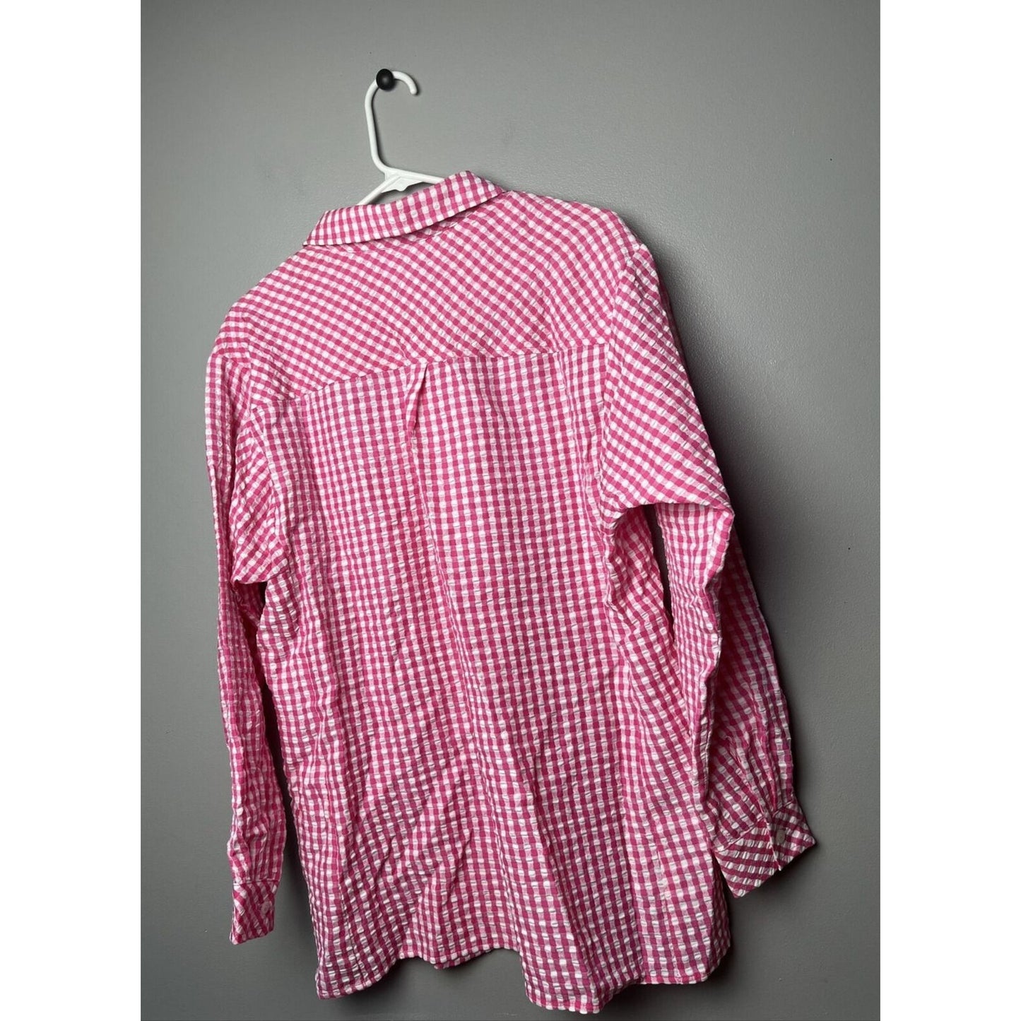Susan Graver Weekend Yarn Dyed Check W/ Buttons Shirt Pink Size M