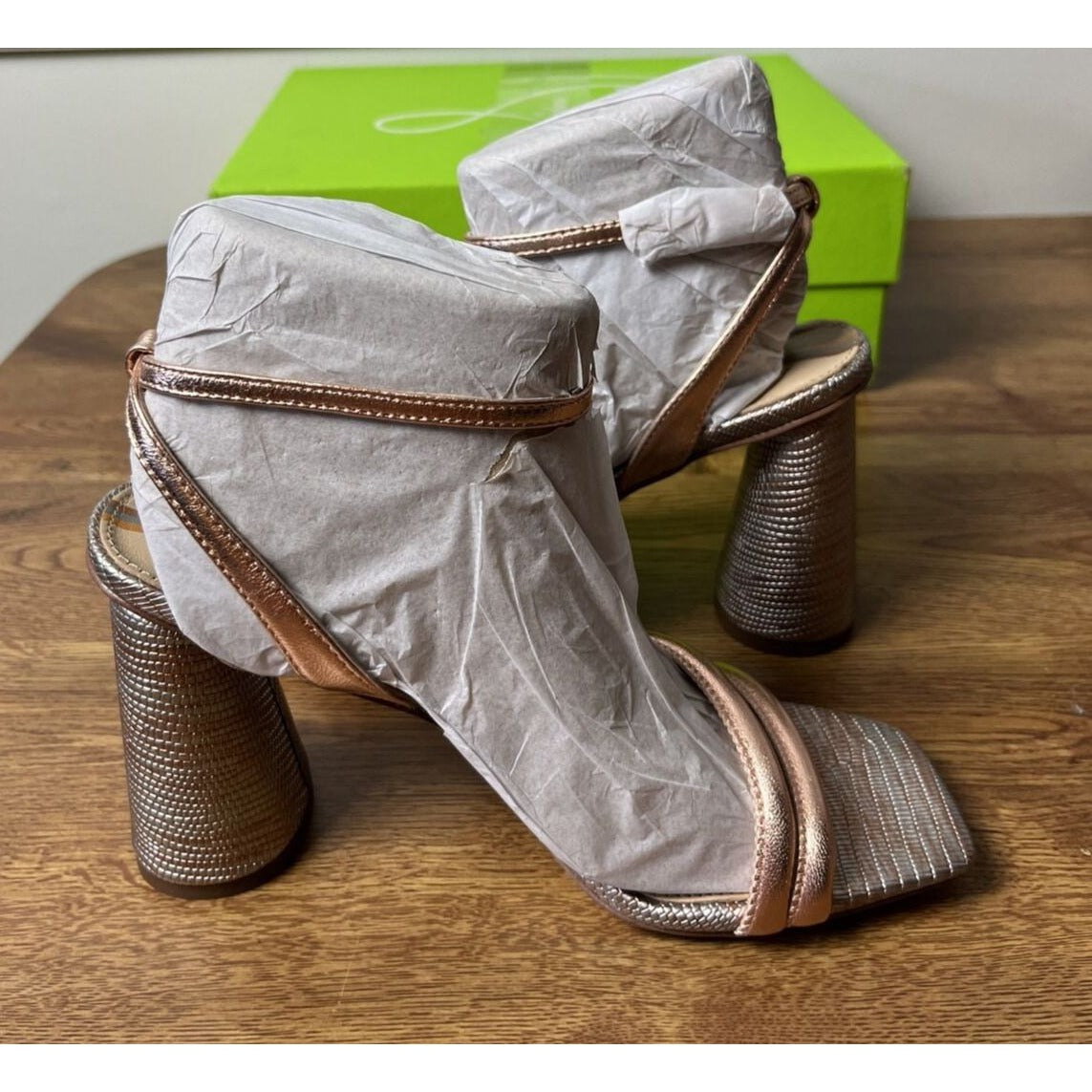 Sam Edelman Kia High Heel Sandals Size 6.5 Rose Gold Ankle Strap $120 MSRP