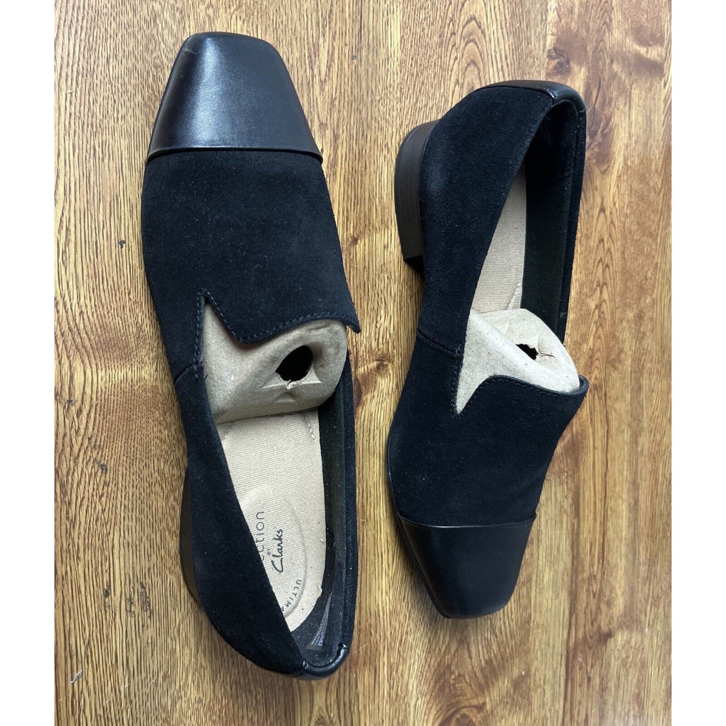 Clarks Tilmont Step Women's Sz 9 M Suede Cap-Toe Loafers Black Shoes A519302