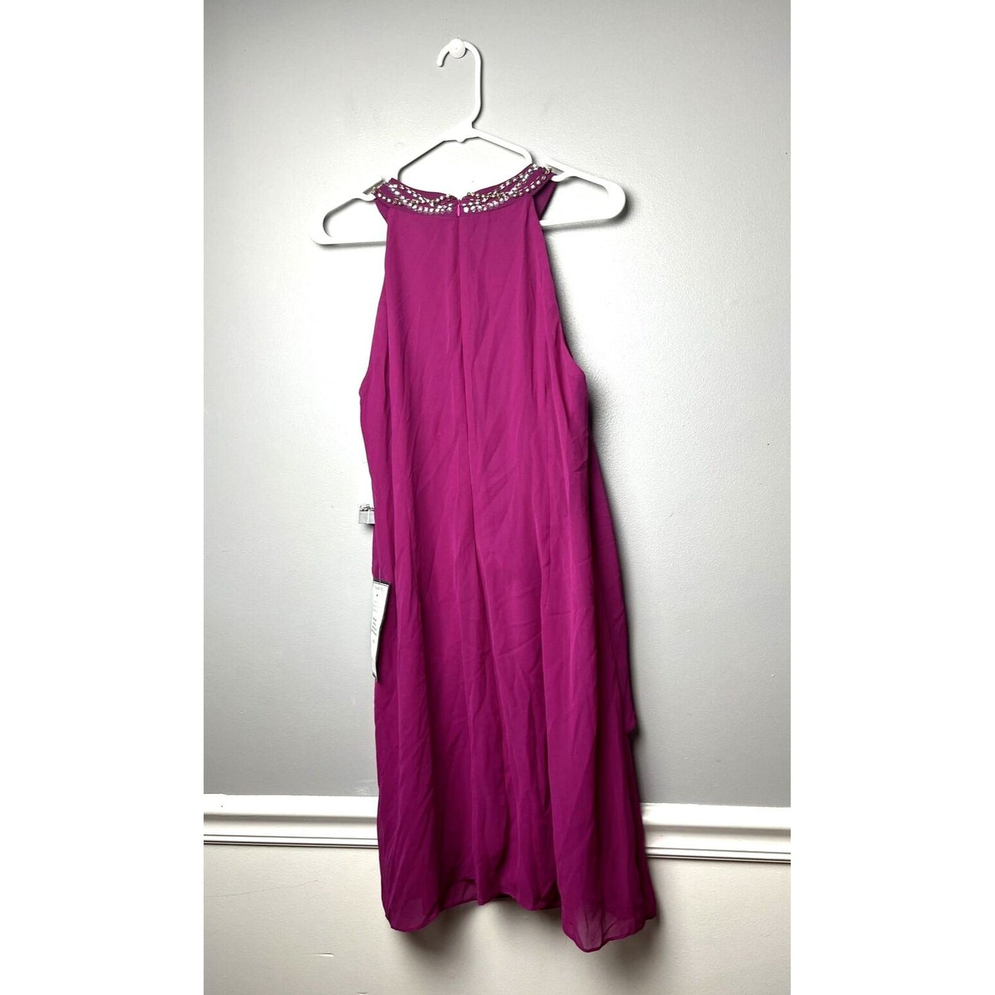 NWT SLNY SL Fashions Chiffon Halter Petite Dress Size 12P Fuchsia Pink