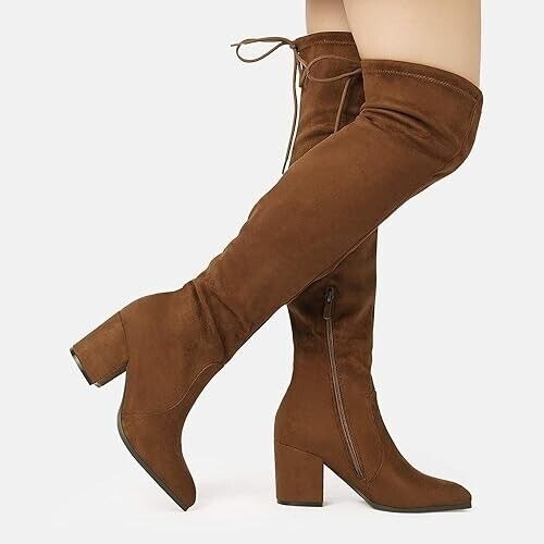 DREAM PAIRS Women’s Thigh High Boots Over the knee Stretch Block Heel Long Boots