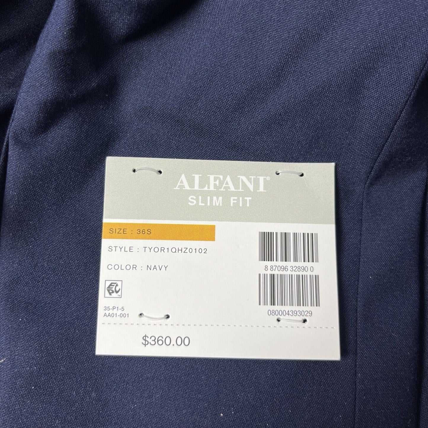 NWD ALFANI Slim Fit Stretch Wrinkle Resistant Navy Suit Jacket Size 36S