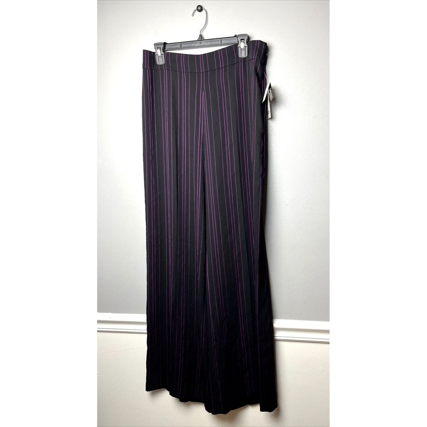 Bar III Women's Striped Wide Leg Pants Black/Begonia Size 10