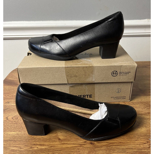 Clarks Artisan Heels Womens 9.5 W Rosalyn Belle Pumps Black Leather Slip On