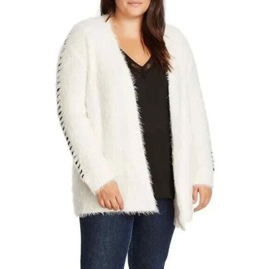 1.State Nordstrom NWT $139 Plus 2X White Whipstitch Trim Open Cardigan Sweater