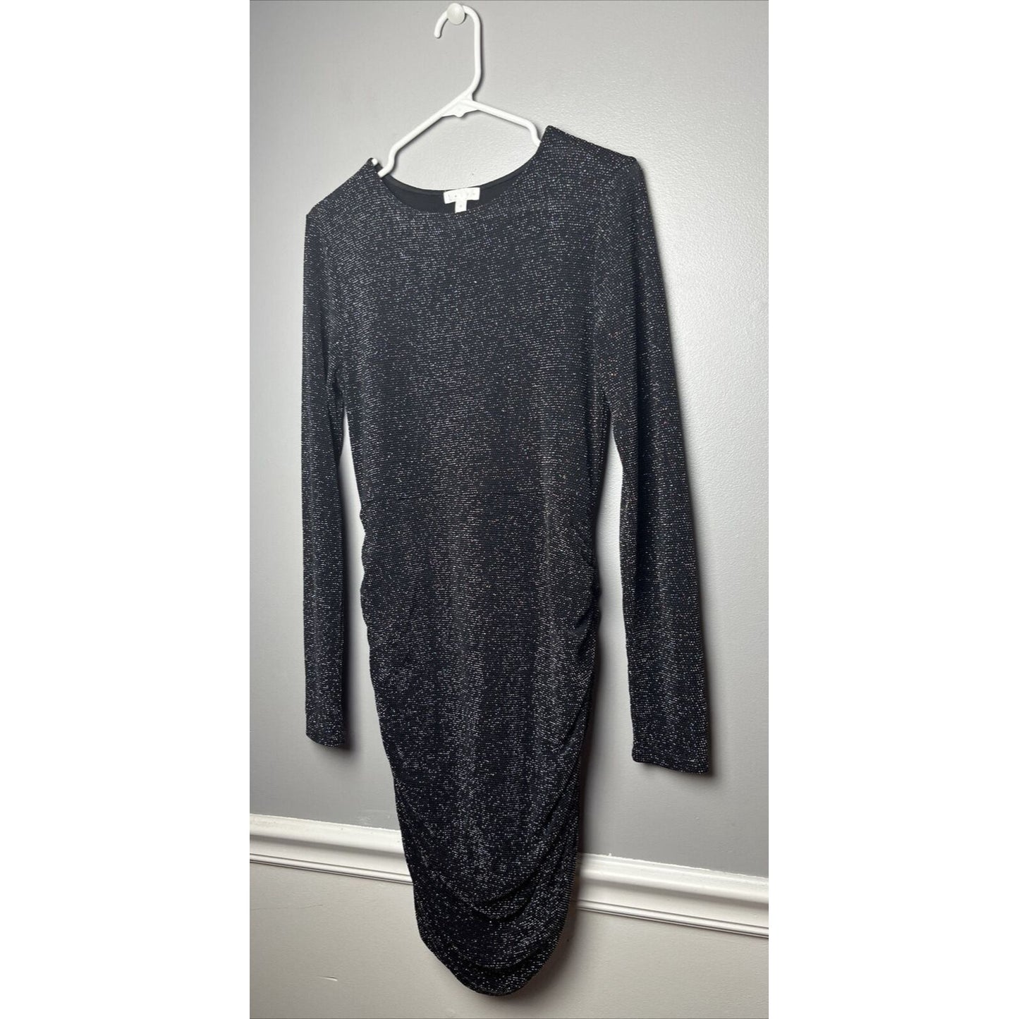 LEITH Ruched Body-Con Minidress Women's Size Medium Black Silver