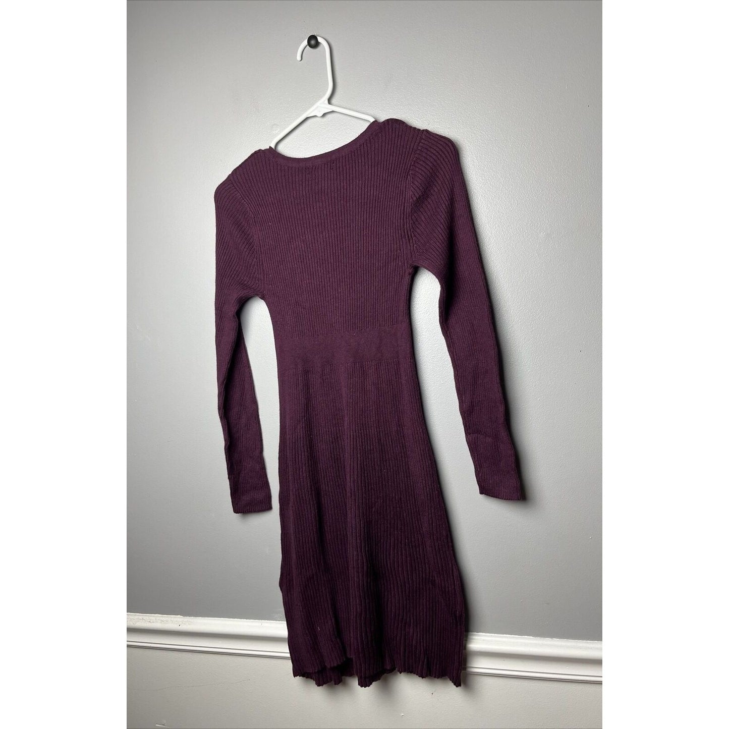 Style & Co Sweater Dress Ribbed Knit A Line Long Sleeve Scoop Neck Burgundy PS