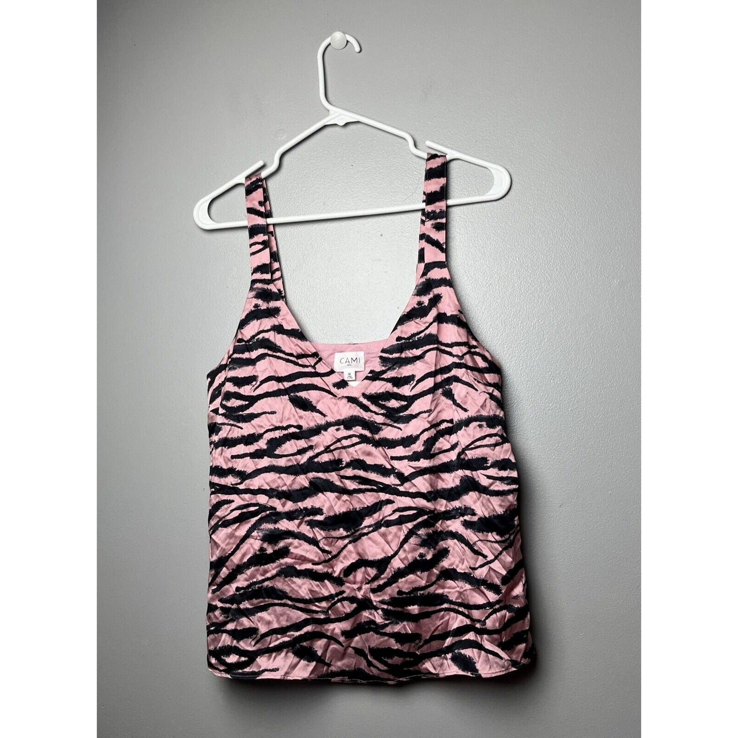 Cami NYC Womens M Pink Black The Diane Prism Zebra Silk Tank Top Blouse V Neck