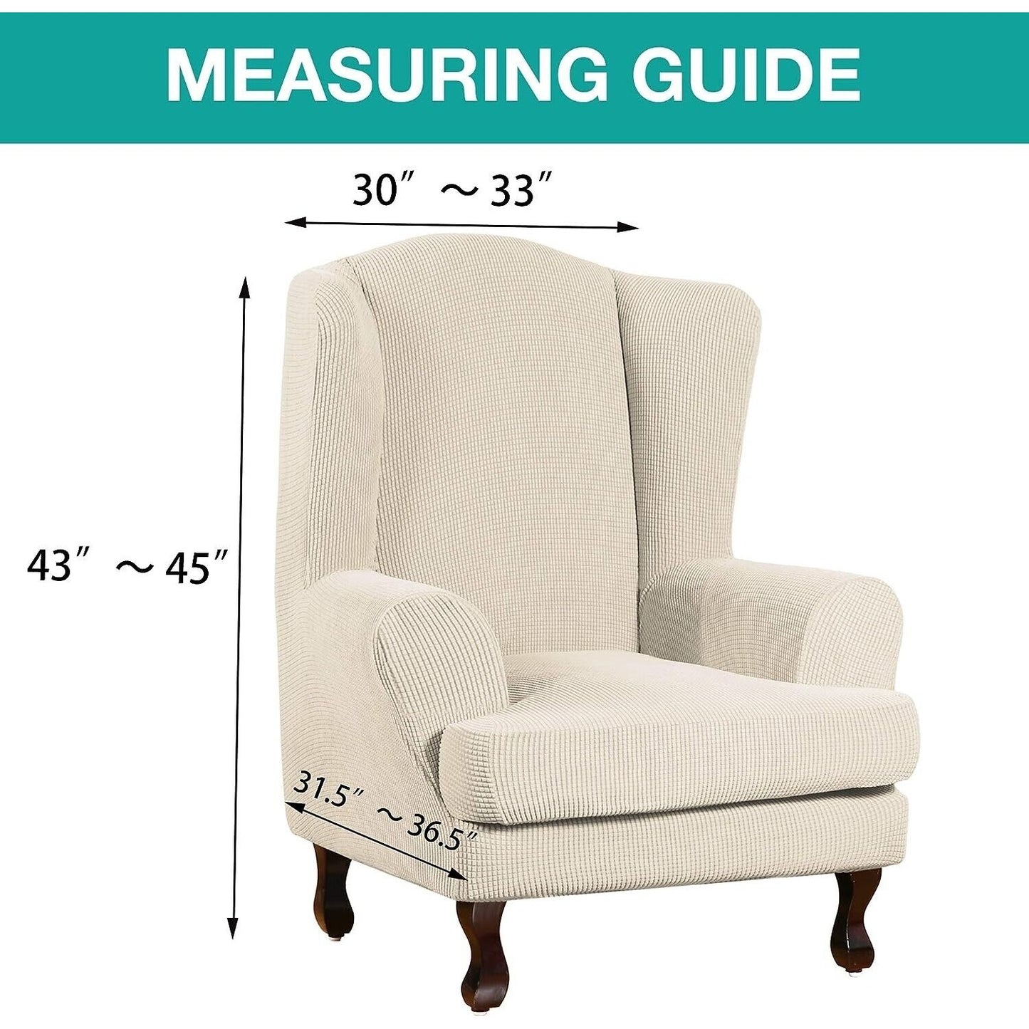 Turquoize Wingback Chair Covers 2 Piece Wing Chair Slipcover Stretch Beige