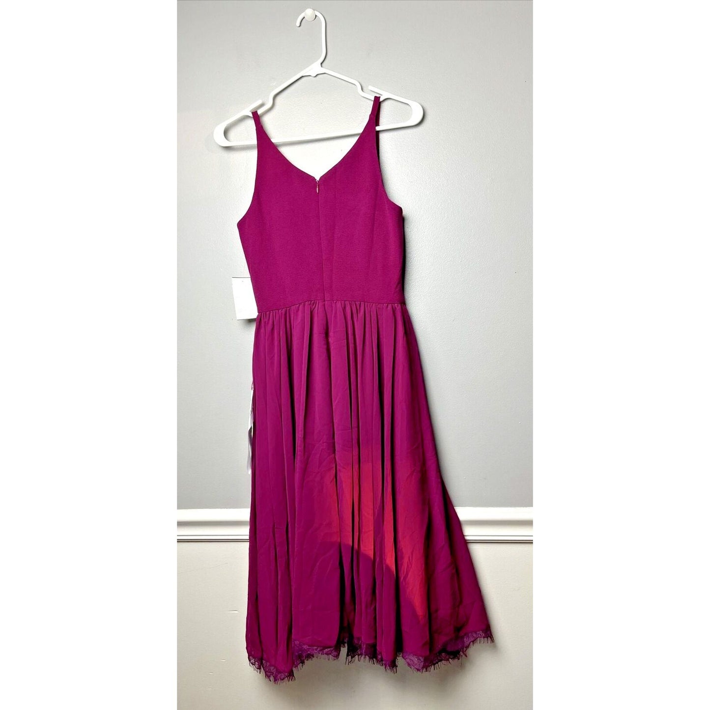 Dress the Population Women's Alicia Plunging Mix Media Dress Magenta Size XS NWT