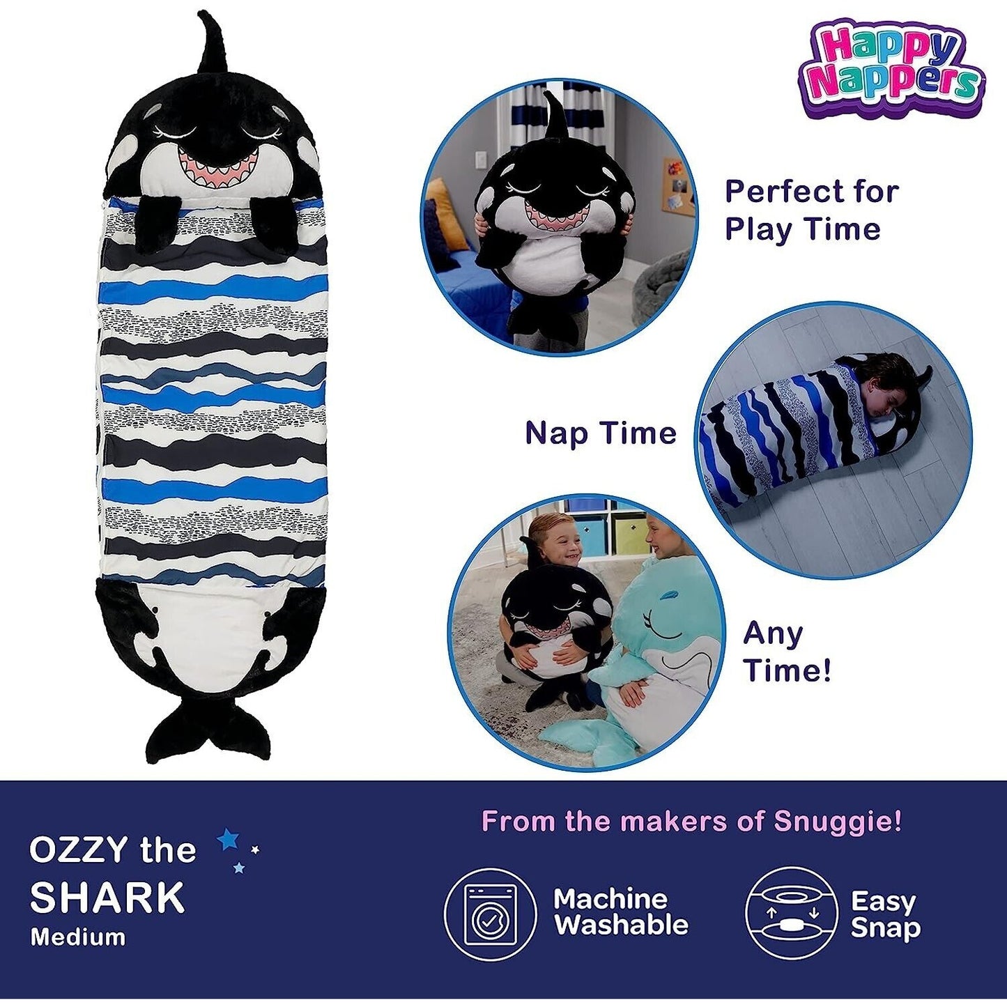 Happy Nappers Ozzy the Shark , Open Box! Size Medium 54” x 20”