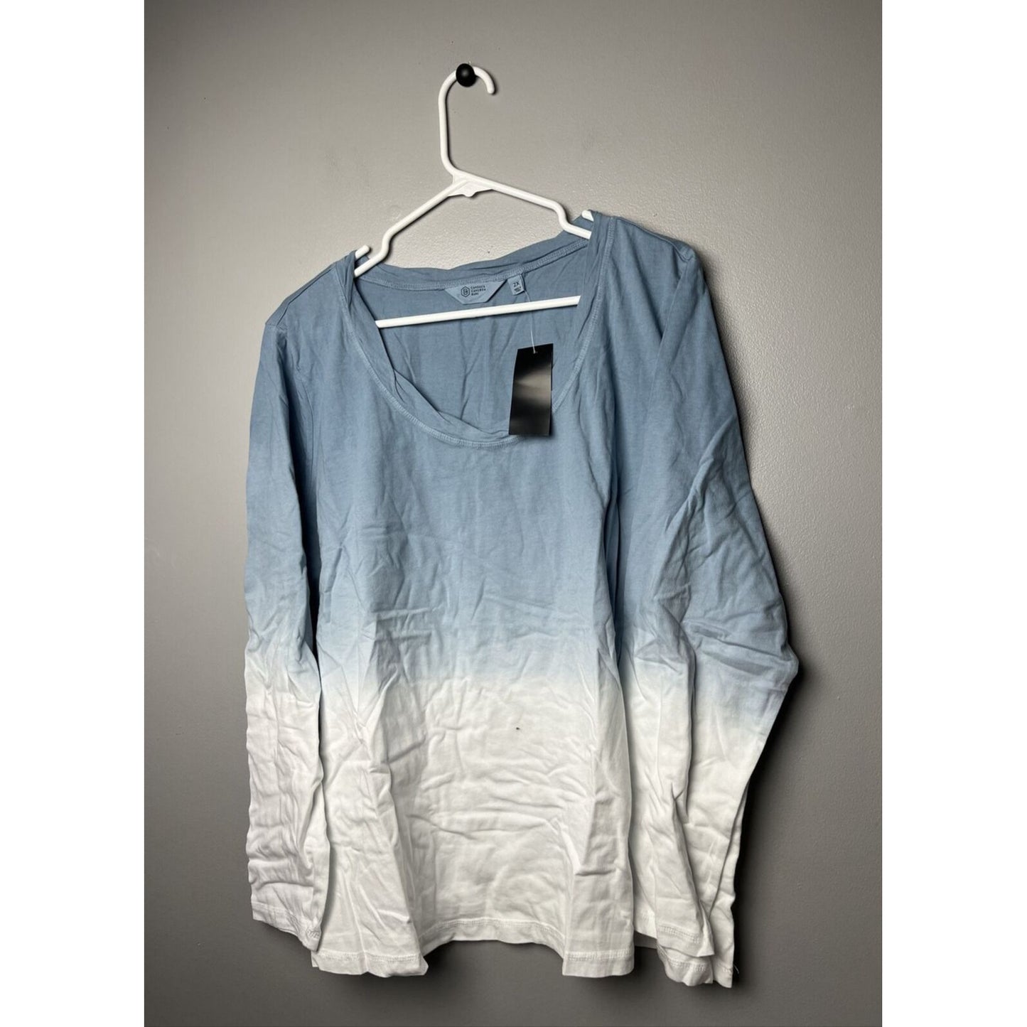 Candace Cameron Bure The Ocean Dipped Long-Sleeve Tee Top Blue 2X Size