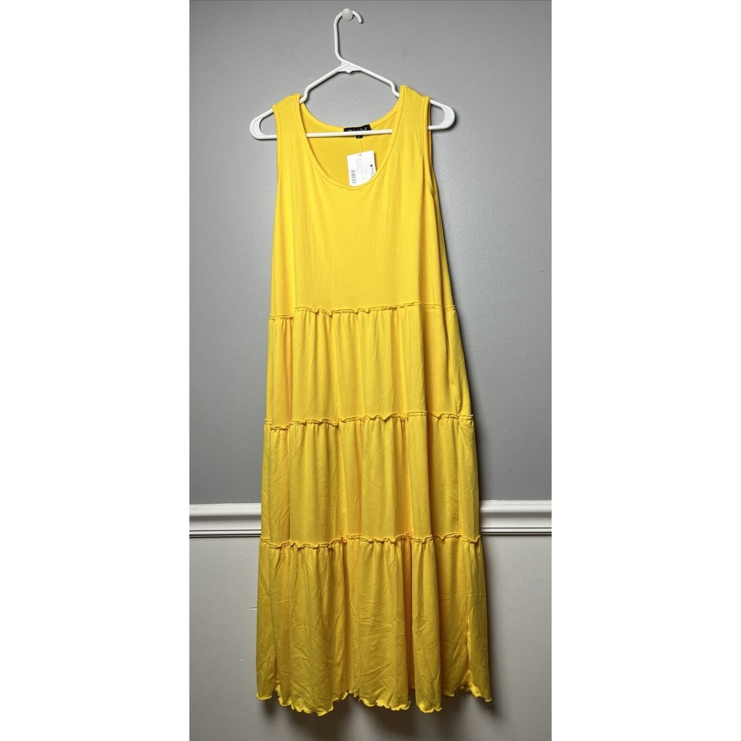 White Mark Women's Scoop Neck Tiered Midi Dress Size L Color Yellow *NWT