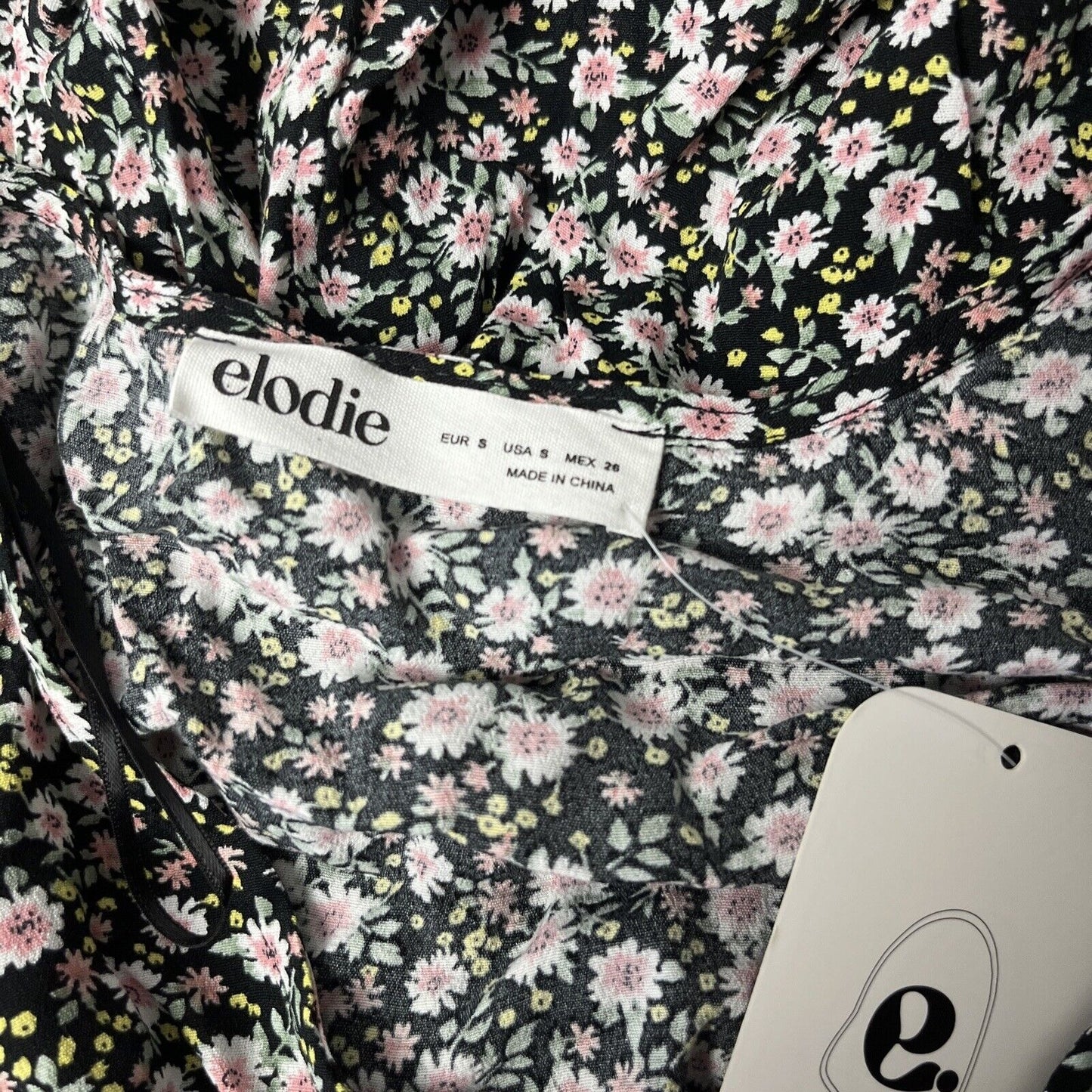 Elodie Womens Wrap Dress Black Floral Long Sleeve Above Knee Side Tie S New