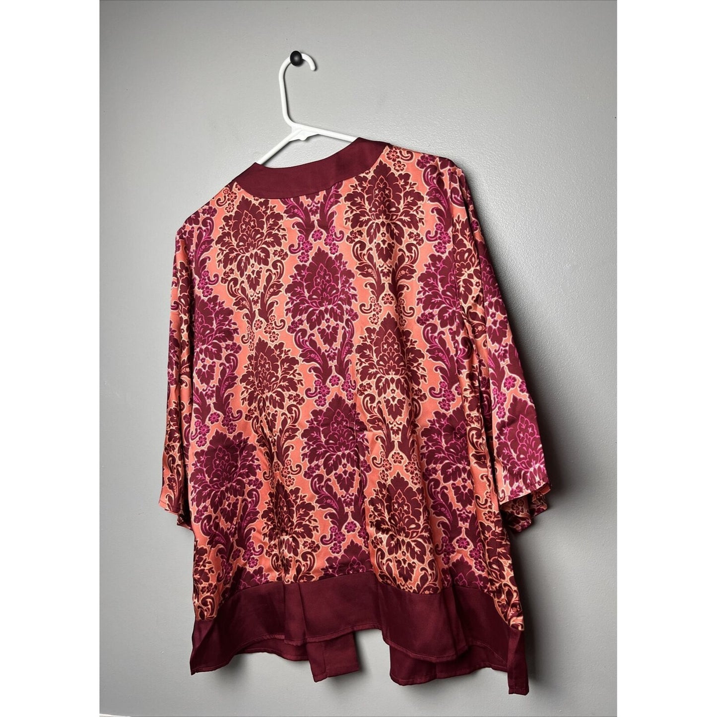 Susan Graver Women's Petite Printed Woven Open-Front Cardigan Top Red PL Size