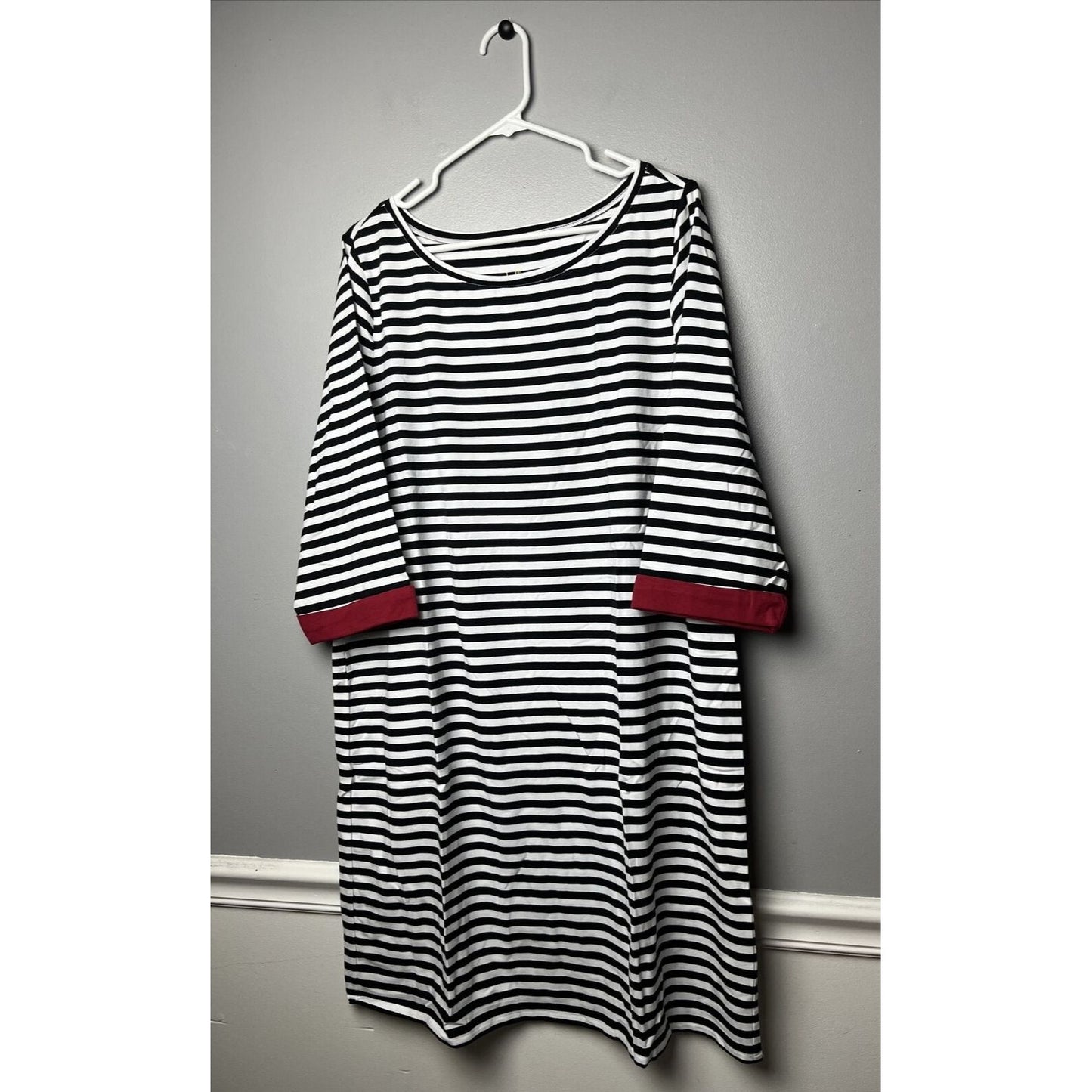 Belle by Kim Gravel TripleLuxe Knit Stripe Dress with Cuff 1X, Black A491506