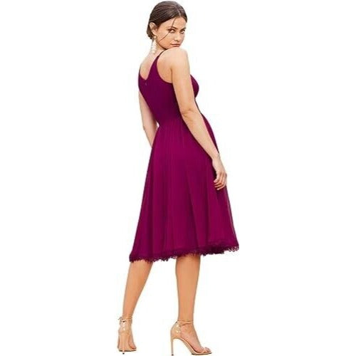 Dress the Population Women's Alicia Plunging Mix Media Dress Magenta Size XS NWT