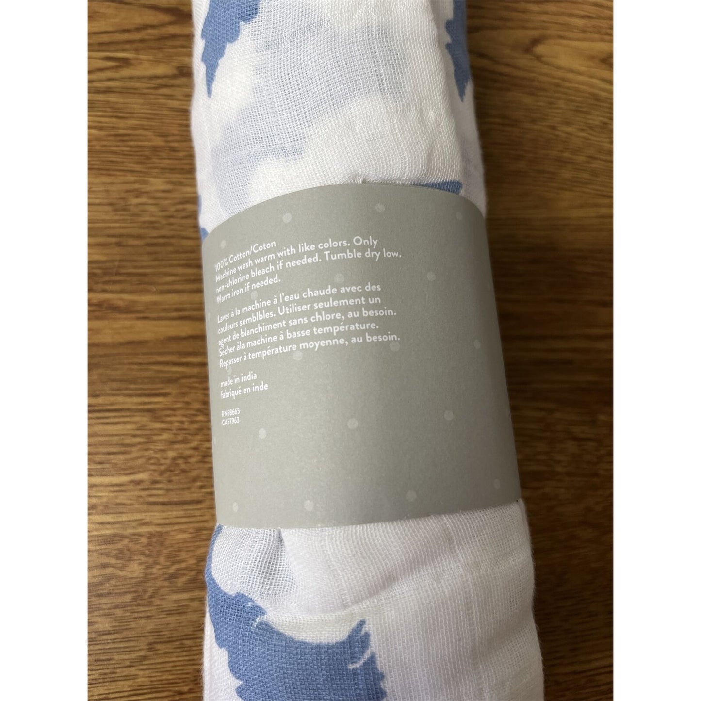 Nordstrom Swaddle Baby Blanket Cotton Muslin White Blue Dinos One Size New