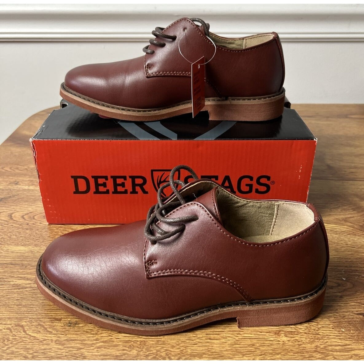 Deer Stags Boy's Denny Oxford dress Shoes Dark Luggage Size 2M Big Kid New