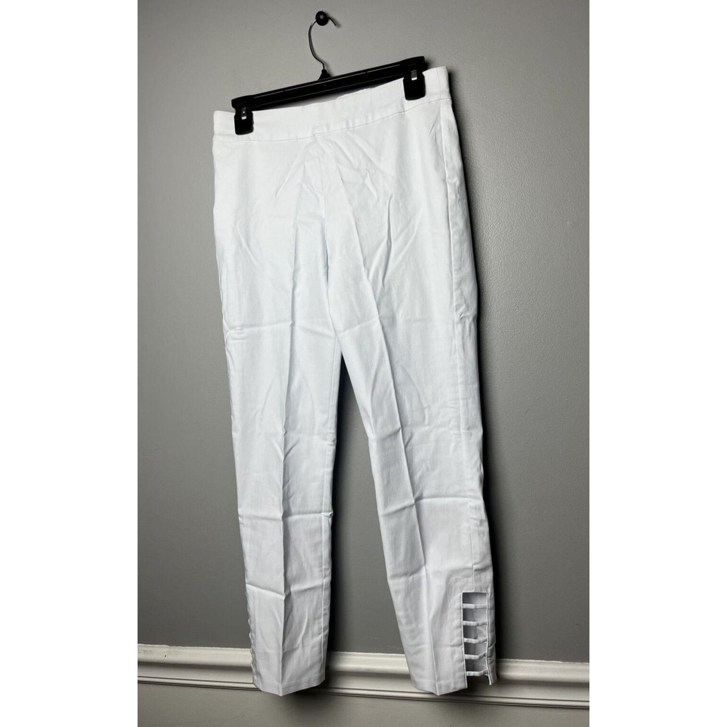 Susan Graver Smooth Stretch Pull-On Crop Pants w/ Trim Women's Sz 8 White