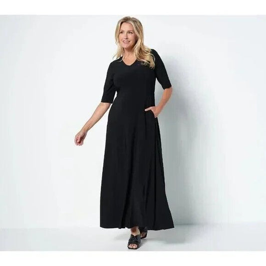 ATTITUDES BY RENEE NEW $51 Como Jersey Illusion Waist Maxi Dress Black PM