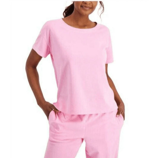 Jenni Women's Terry Cloth Crewneck Top-Pink Heat Size Medium