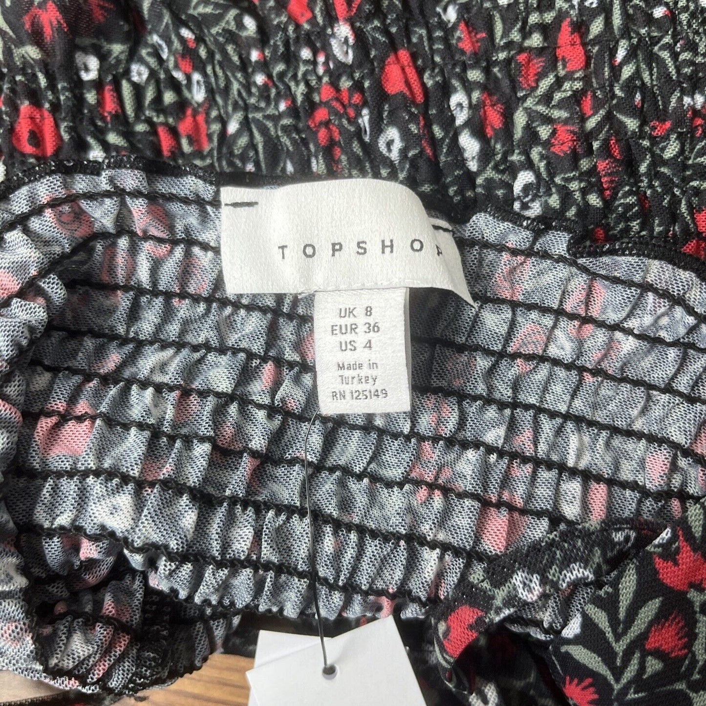 Topshop NWT Black Floral Smock Cropped Top/Blouse- Size 4