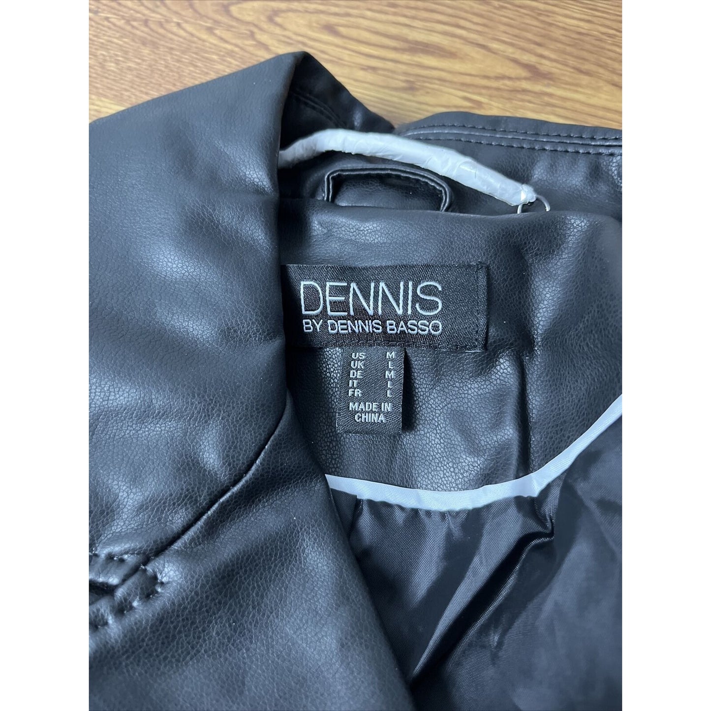 Dennis Basso Black Faux Leather Button Front Flair Waist Blazer Size Medium NWD