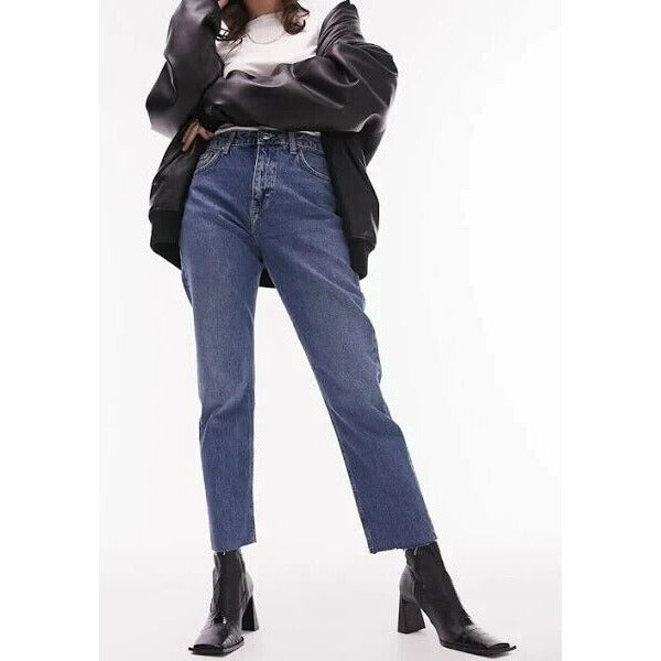 New Topshop Raw Hem Crop Straight Leg Jeans Women's 26 x 30 Blue Denim