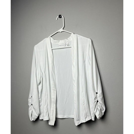 Susan Graver Liquid Knit Ruched Sleeve Shrug with Button Detail White Size 1X