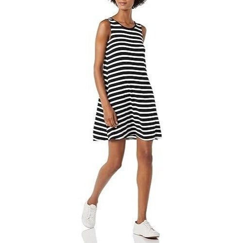 Amazon Essentials Women's, Tank Swing Dress, Lightweight, Black Stripe, XXL