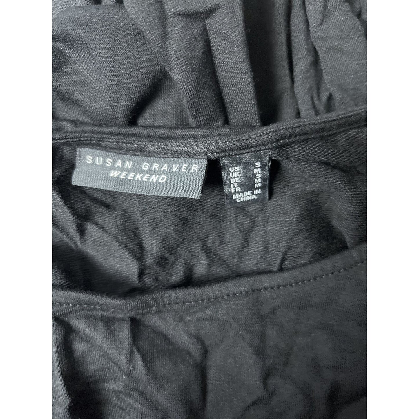 Susan Graver Weekend Cozy Jersey Knit Hi-Lo Hem Top Pockets Women's Sz S Black