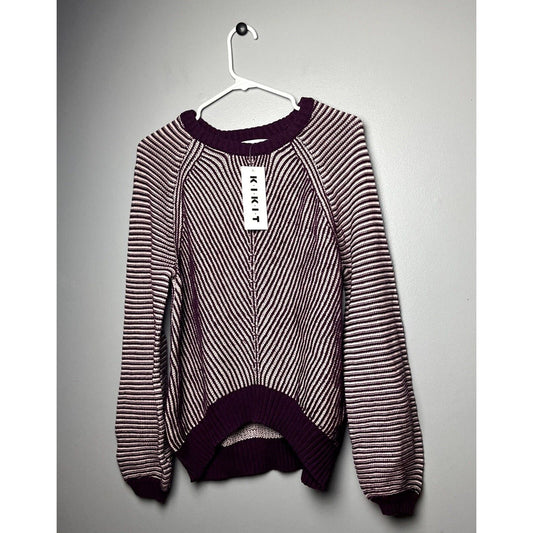 KIKIT Purple and White Ribbed Striped Sweater Medium NWT