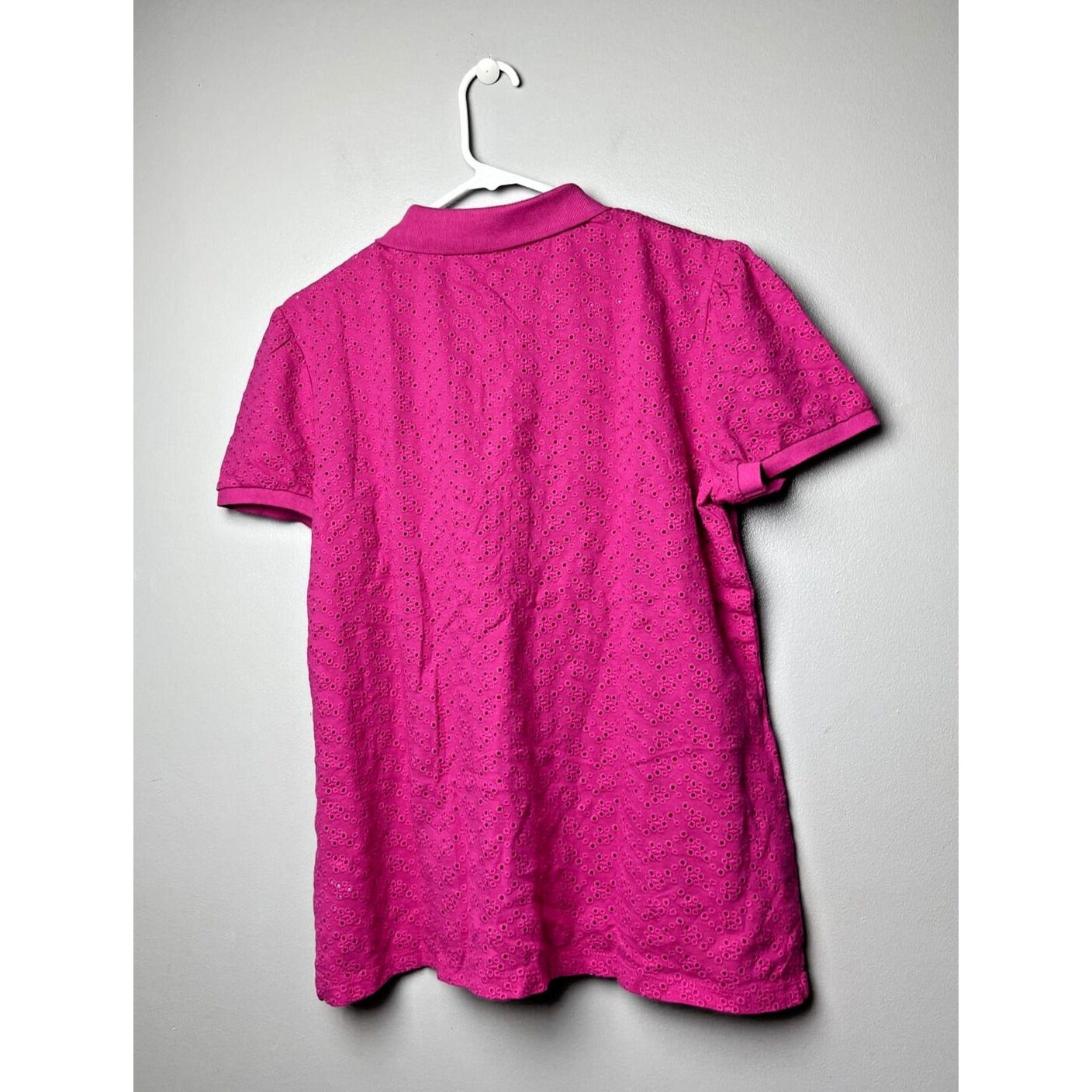 Lauren Ralph Lauren Womens Pink Eyelet Polo Top Shirt Size XL