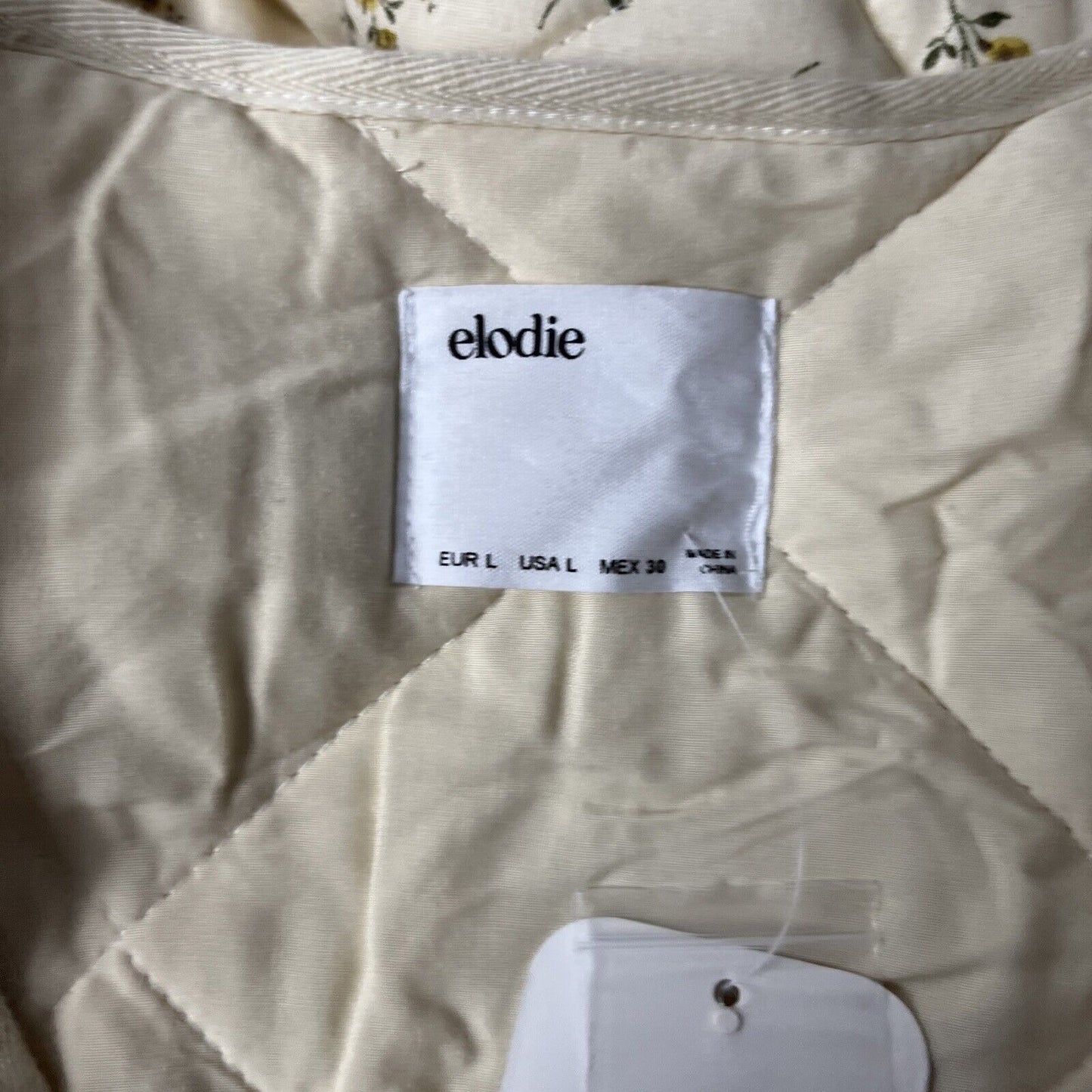 Elodie Jacket Womens Ecru Floral Quilted Vneck Patch Pockets