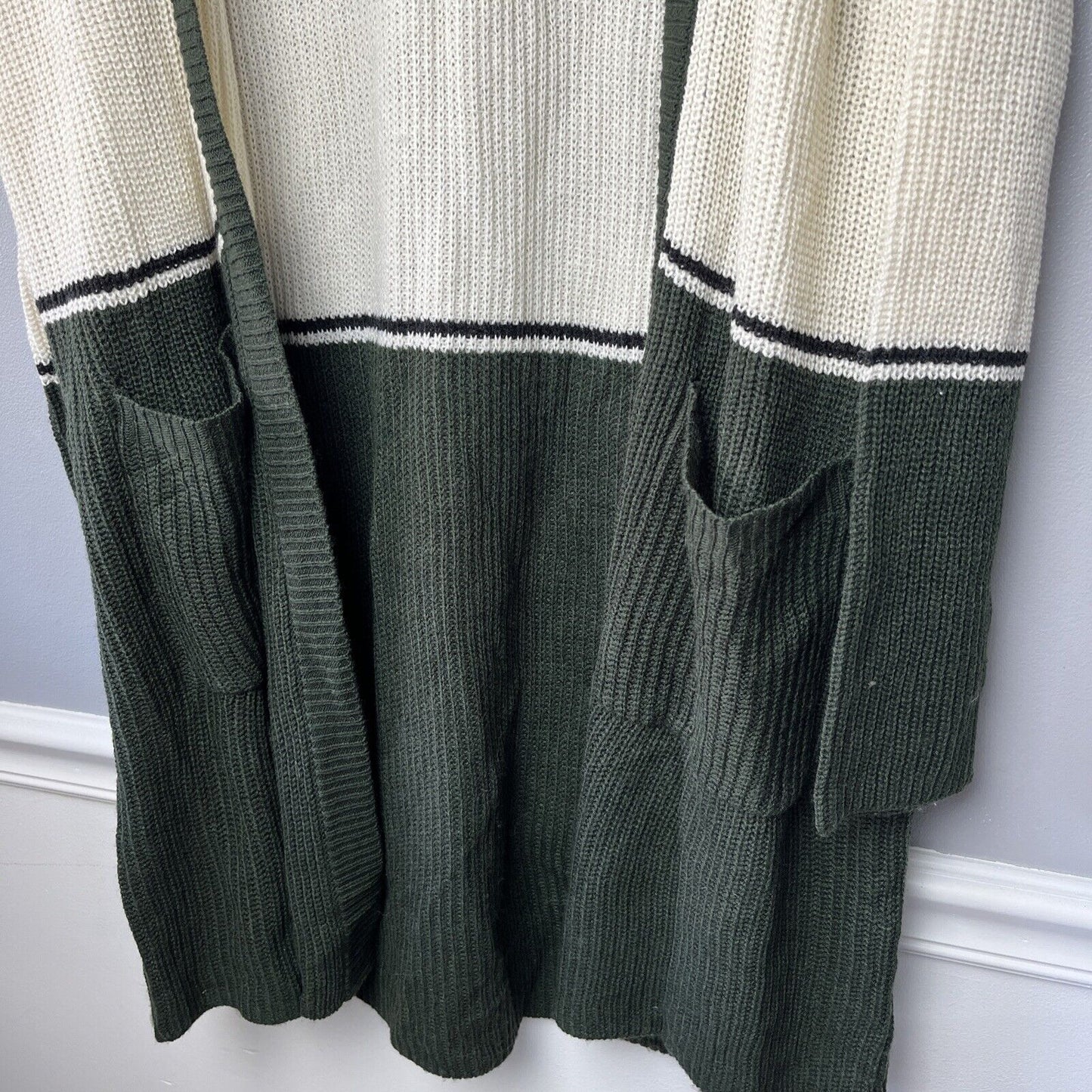 Sanctuary Nordstrom Colorblock Striped Open Front Cardigan Green Cream Size L