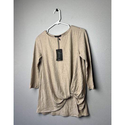 GIBSONLOOK Gibson Almond Brown Twist Front Soft Knit Pullover Top Blouse XS NEW