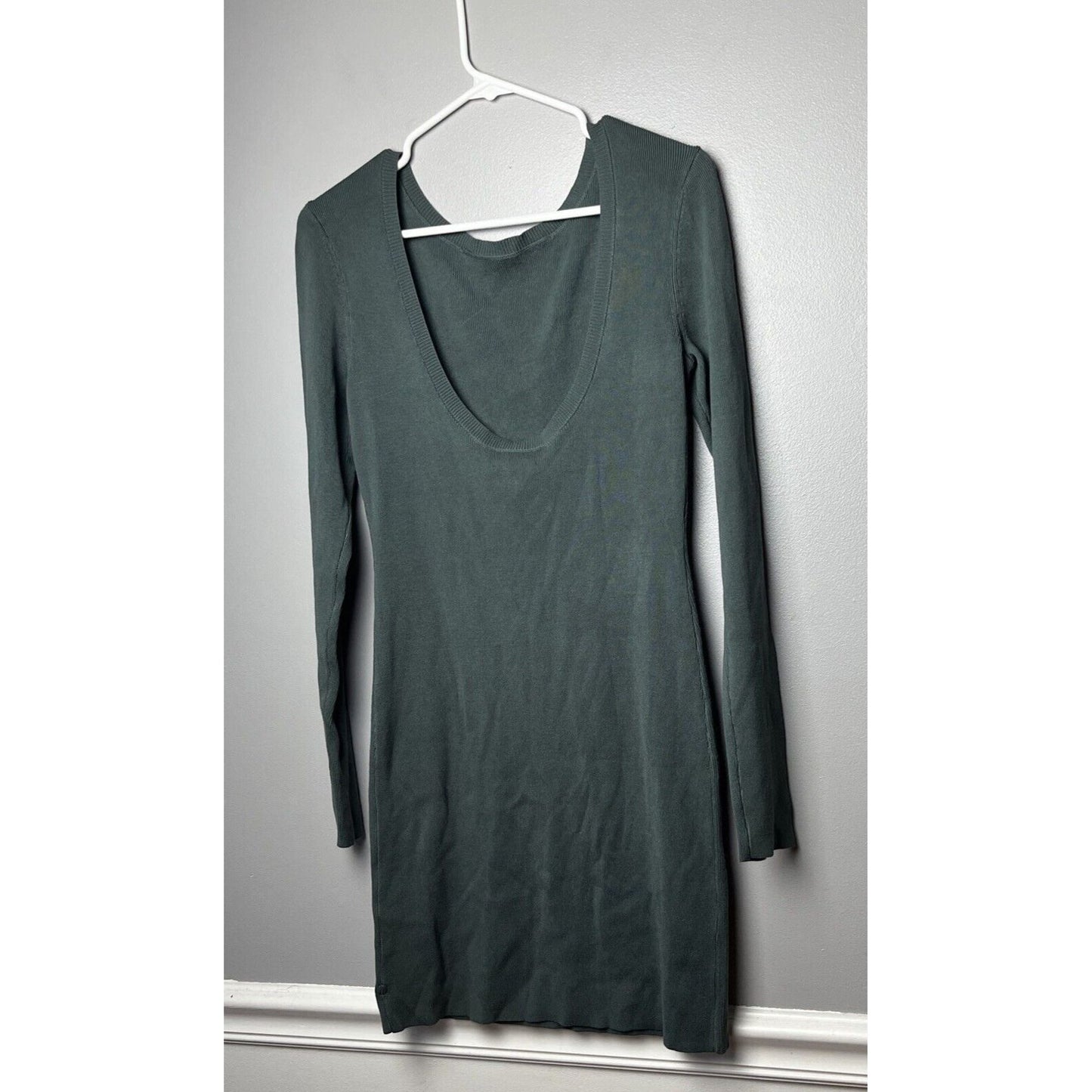 Open Edit Ribbed Long Sleeve Sweater Mini Dress Size S Green Urban NEW