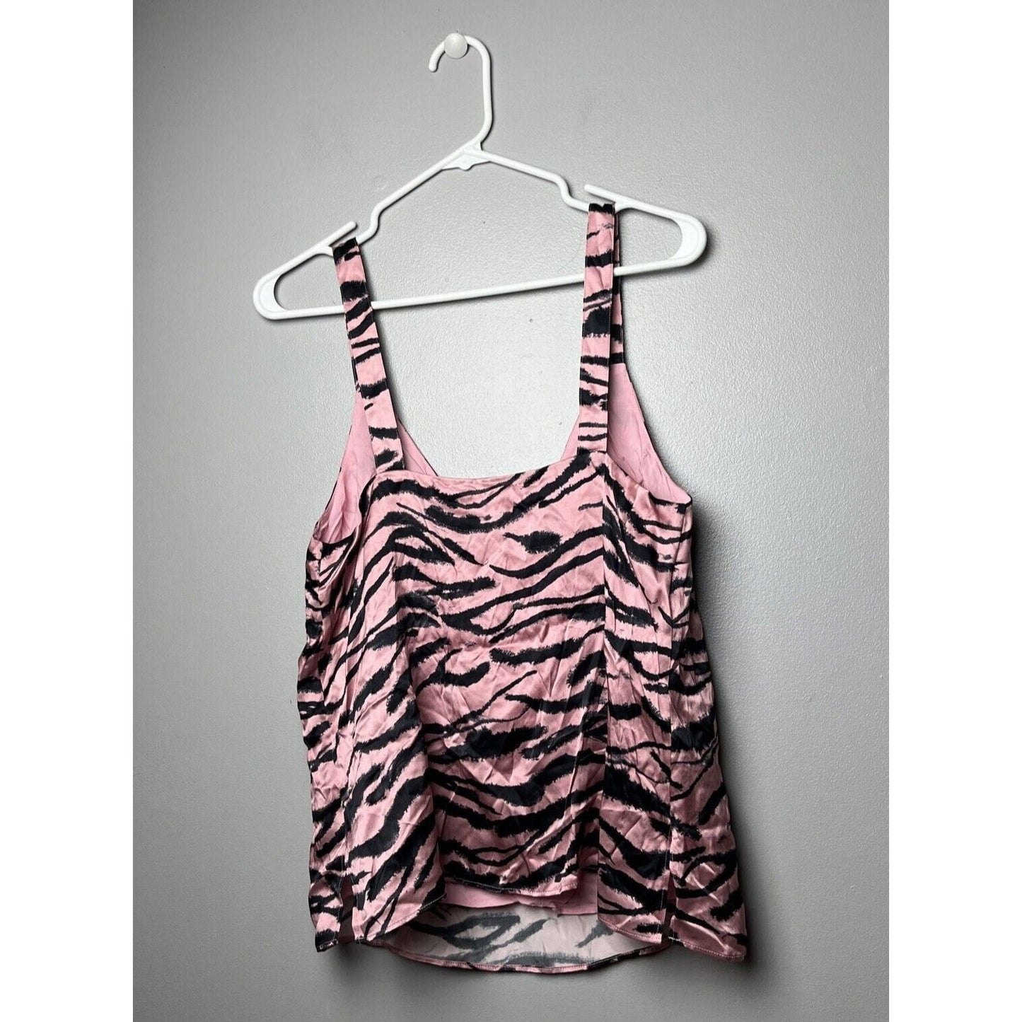 Cami NYC Womens M Pink Black The Diane Prism Zebra Silk Tank Top Blouse V Neck