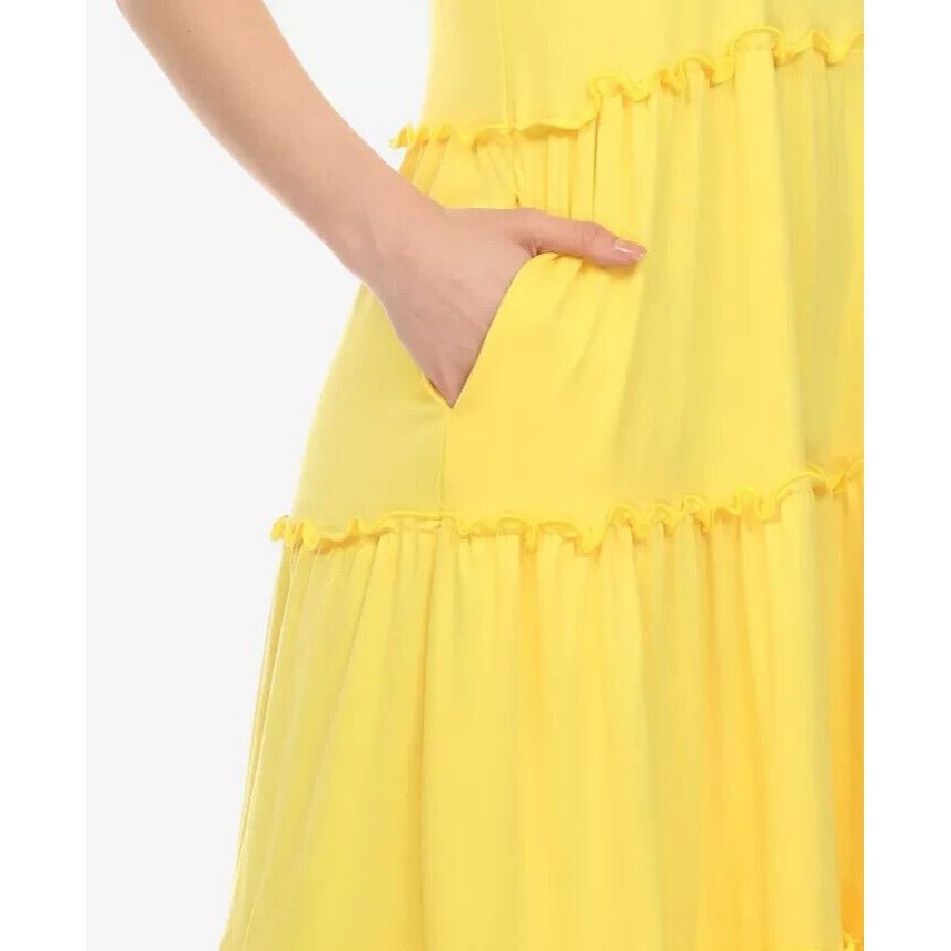 White Mark Women's Scoop Neck Tiered Midi Dress Size L Color Yellow *NWT