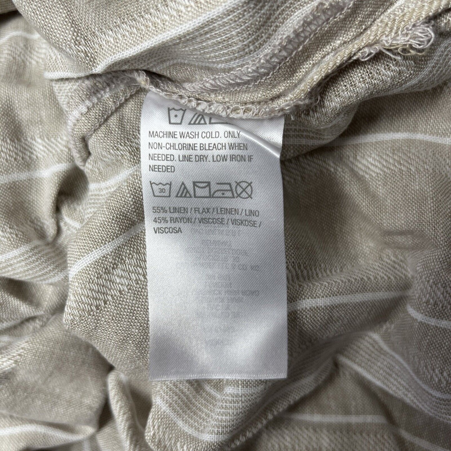 Susan Graver Regular Easy Linen Blend Cross- Dyed Tunic Khaki Stripe XL A396835