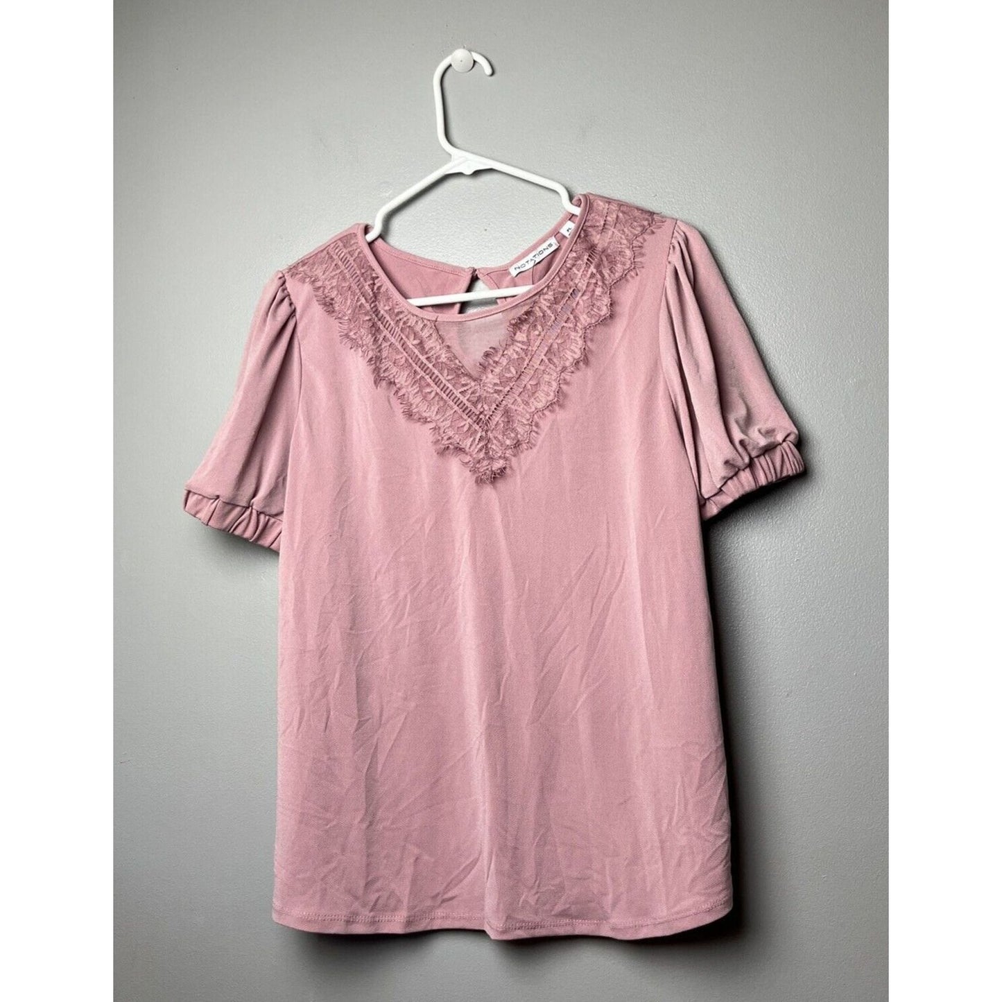 Petite Size Short Puff Sleeve Top With Lace Size PL