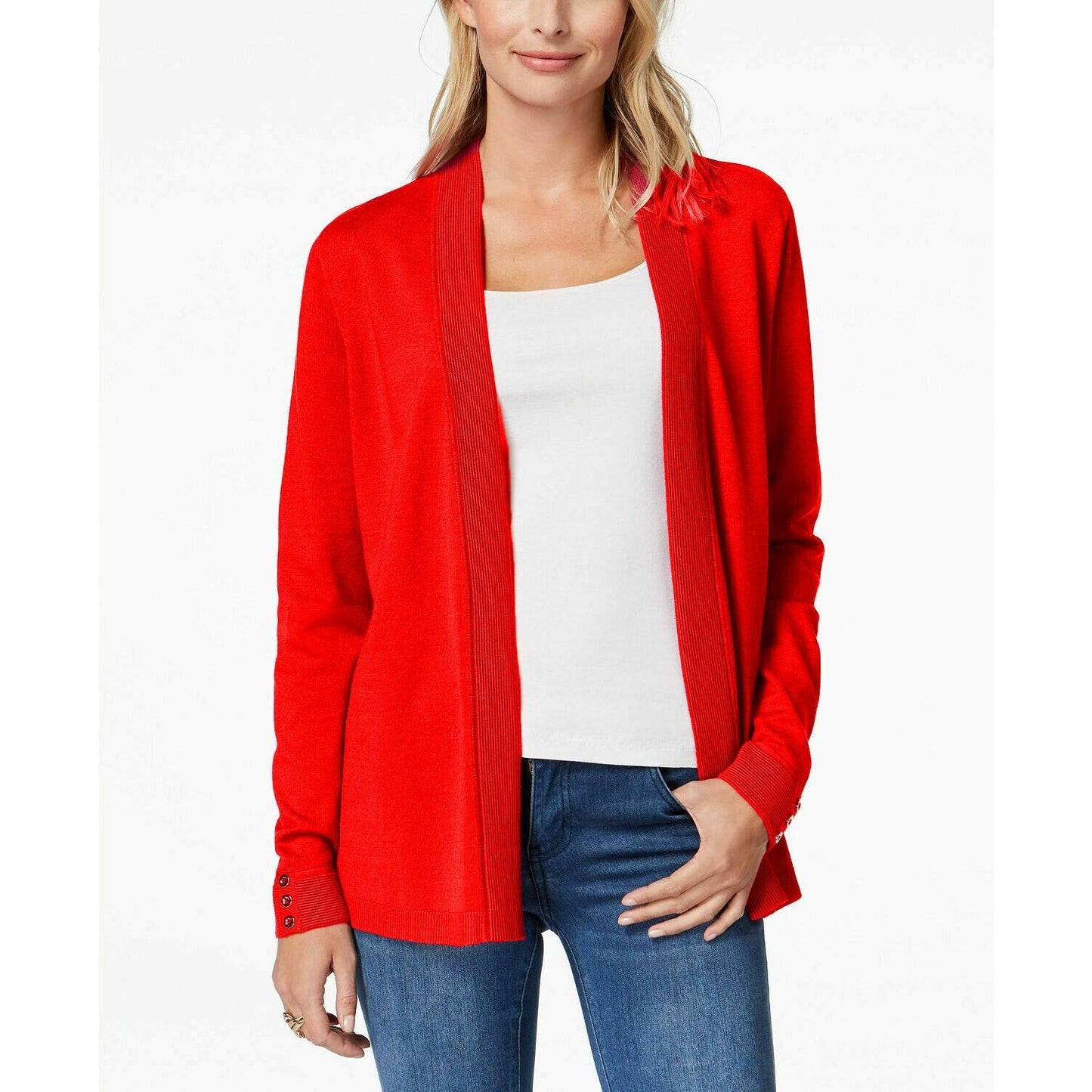 Charter Club Women's Red Open-Front Cardigan