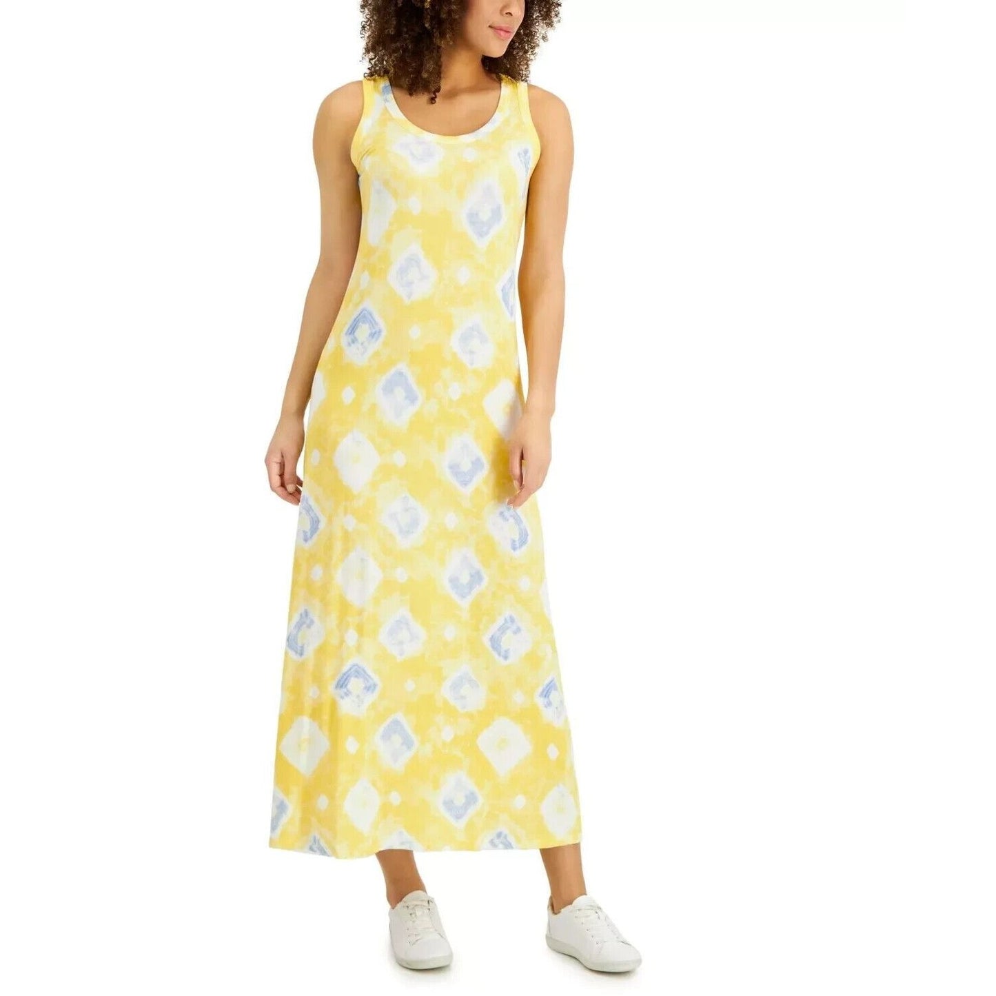 Style & Co (J23-78*) Petite Tie-Dye Knit Jersey Maxi Dress Yellow Sz PXL $59.50