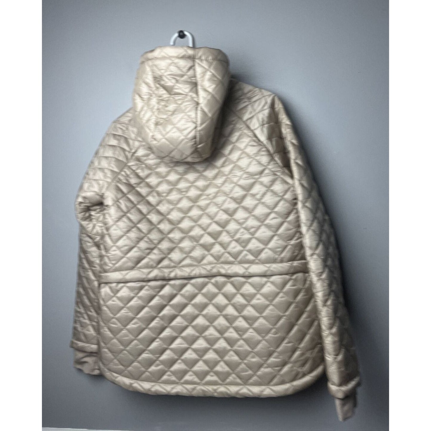 BCBGMAXAZRIA Quilted Hooded Zip Front Jacket Women's Medium $248 Champagne