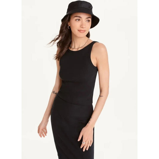 $70 DKNY Women's Black Sleeveless High Neck Cropped Knit Tank Top Size L
