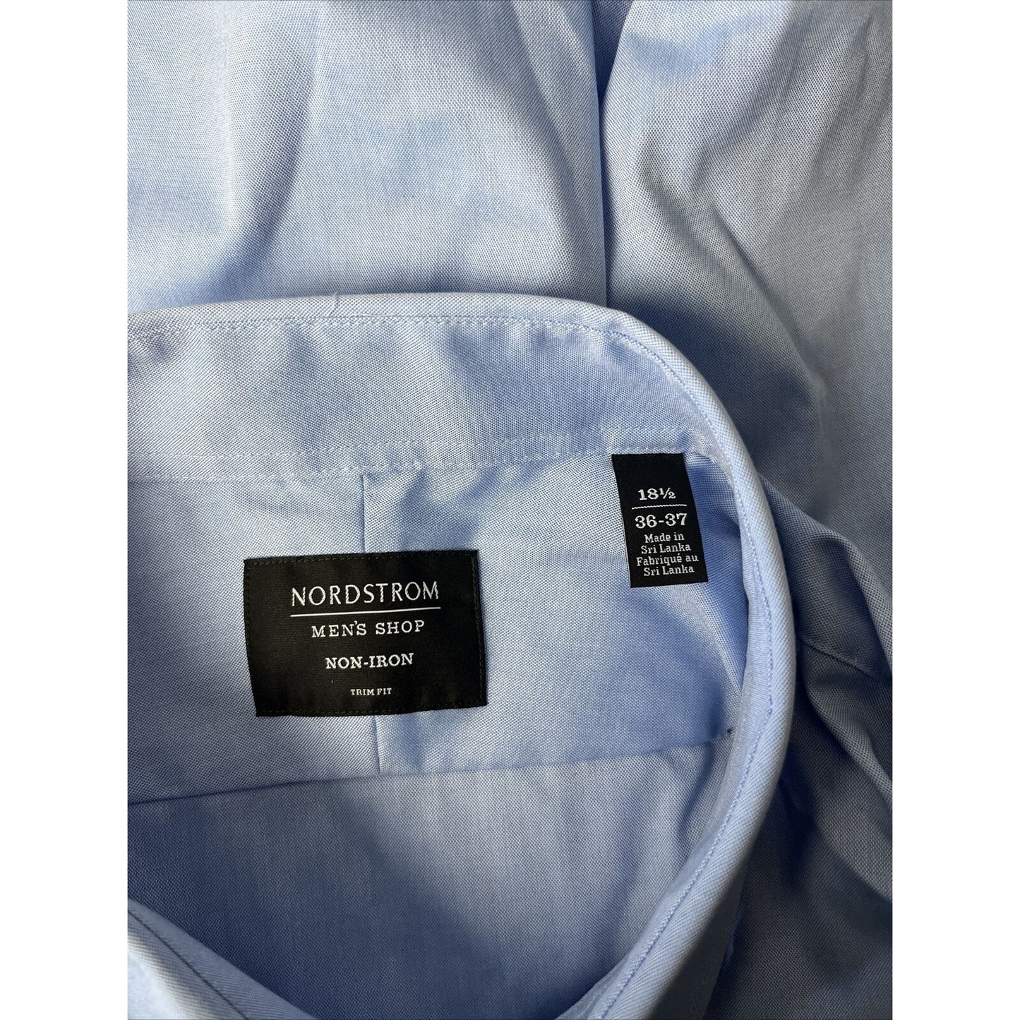 NWT Nordstrom Mens Dress Shirt 18.5 36-37 Blue Trim Fit Non Iron Button Up