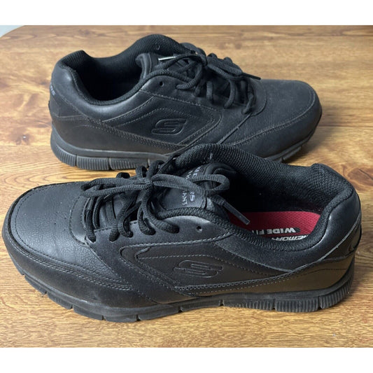 Skechers Mens Nampa Memory Foam Slip Resistant Black Lace Up Work Shoes Size 11W