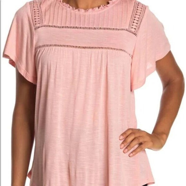 American Rag Women's Flutter Sleeve Embroidered Top Pink Size Small